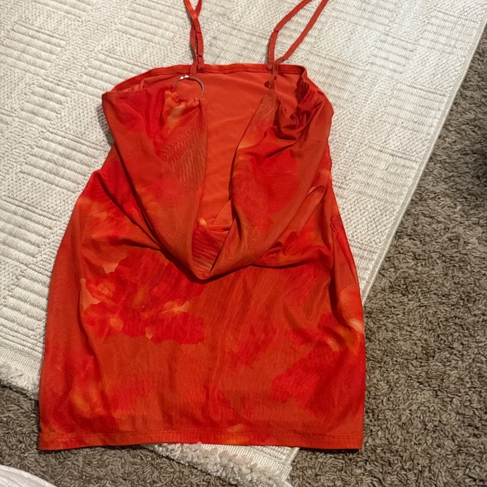 Red Orange Cowl Neck Slip Dress